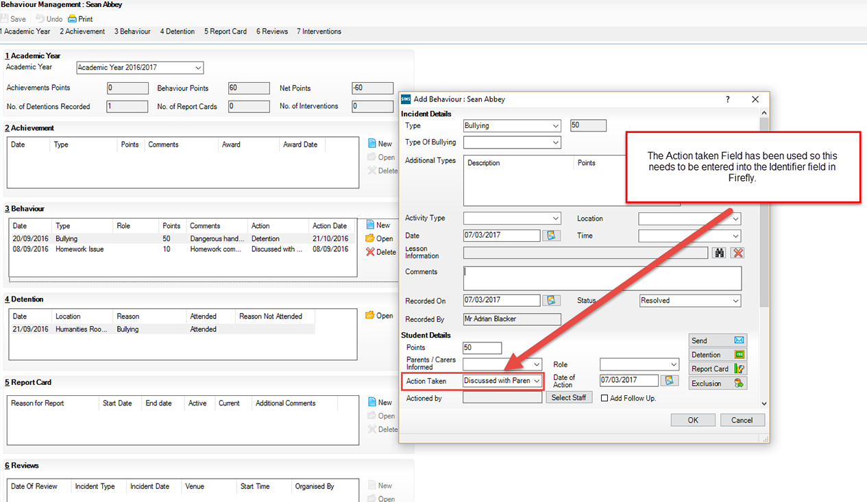 Configure Behaviour: SIMS