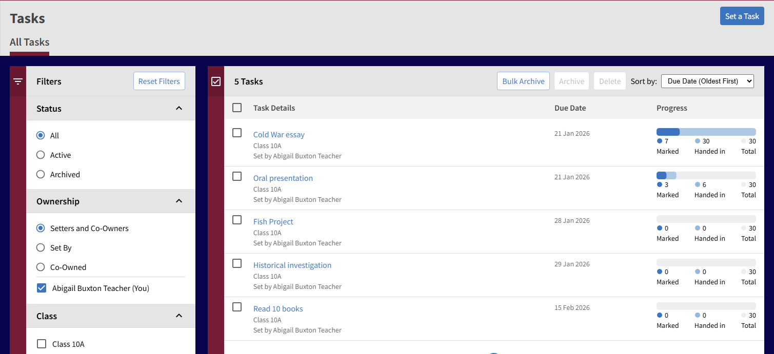 New task listing for 2026